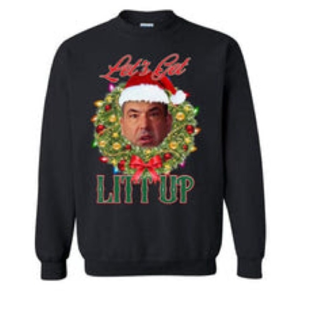 “Let’s Get Litt Up” Black “Ugly Christmas Sweater” Sweatshirt (Medium) - UNISEX